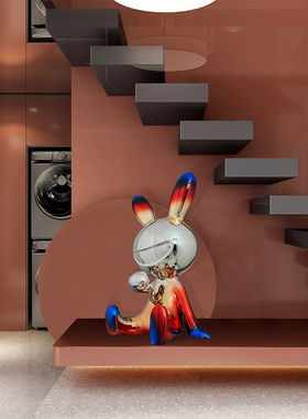 潮牌兔雕客厅摆件大型落装子塑商场网红玻璃钢地饰品兔年礼物