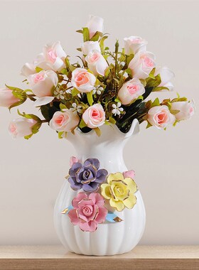 陶瓷哑光摆件花瓶花束家居装饰品艺术品客厅玄关电视柜送礼