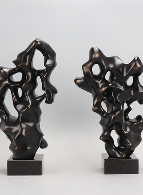 现新中式太湖石摆件酒店别墅样板房间玄关软装客厅假山雕塑摆设