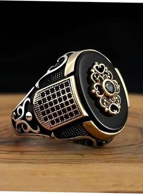 Retro Handmade Turkish Ring For Men Vintage Double Swords Bl