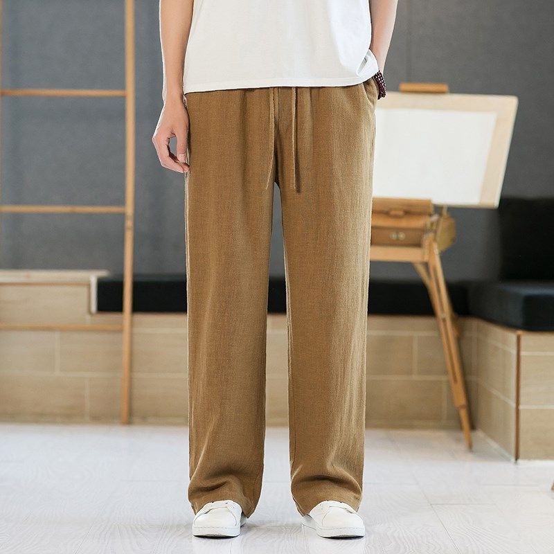 国潮棉麻透气直筒裤男士宽松大码阔腿哈伦裤苎麻百搭拖地休闲长裤,淘宝优惠券,粉丝福利购,淘宝优惠卷