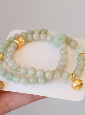 新中式国潮手链女彩色石英石双圈串珠手串搭汉服手饰