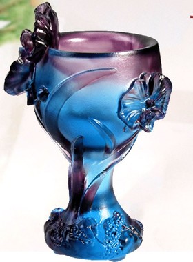 琉璃杯子工艺品梅兰竹菊兰花盏创意水晶玻璃玄关柜酒柜装饰品摆件