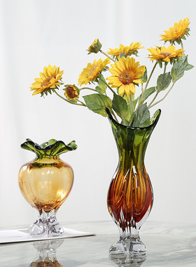 艺术轻奢琉璃花瓶摆件落日西山现代客厅玄关电视柜插花花器装饰品