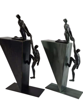 现简约金属人物骑自行车雕塑摆件样板间书房客厅情侣抽象装饰品