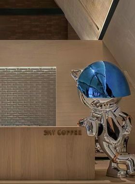 电镀雕塑落地坐姿人形太空猫摆件售楼部客厅网红店装饰卡通定制