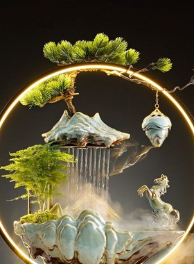 招财流水摆件玄关客厅茶桌办公室装饰创意循环水雾化乔迁开业礼品