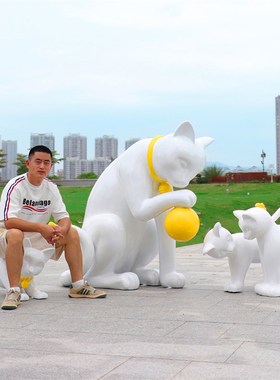 玻璃钢卡通猫咪动物雕塑网红店铺门口拍照打卡装饰商场落地装饰品