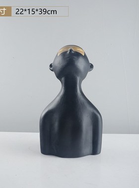 黑白色抬头蒙眼半身人物树脂雕塑样板房客厅售楼中心玄关软装摆件