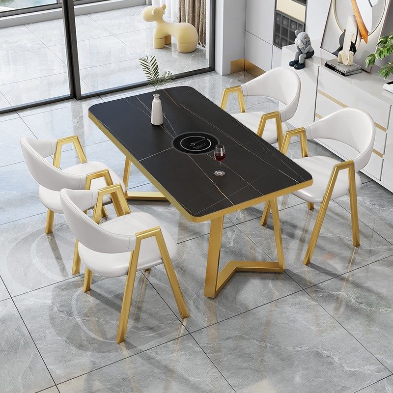 高端轻奢石板餐桌火锅桌炉商业串矩形餐厅餐桌和椅子组合,淘宝优惠券,粉丝福利购,淘宝优惠卷