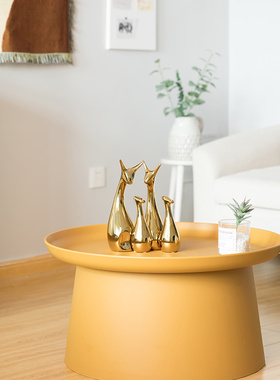 金色小鹿摆件现简约陶瓷轻奢家居客厅创意装饰品