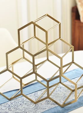 古铜色红酒架 客厅餐桌装饰品摆件欧式创意样板间红酒架装饰