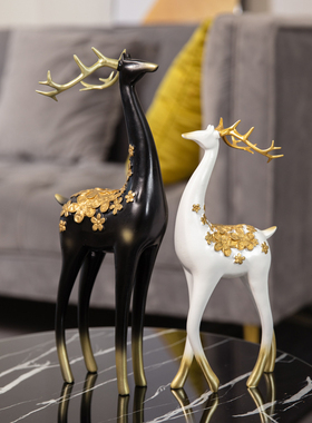 轻奢情侣对鹿摆件创意客厅博古架现电视柜家居装饰品
