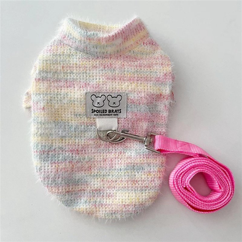 宠物秋冬柔软彩虹绒T恤衫可挂牵引绳泰迪比熊小型犬狗狗猫咪衣服 - 图1