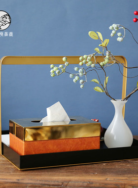 新中式提篮金属托盘花艺红组合摆件样板房客厅餐桌装饰品