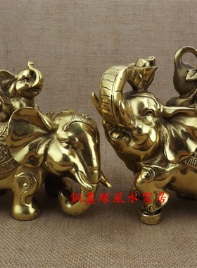 纯铜大象摆件吸水象葫芦招财一对吉祥黄铜象办公室家居工艺品摆设