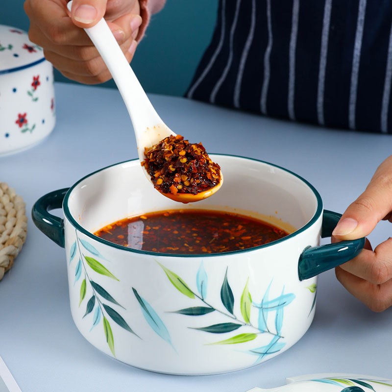 陶瓷辣椒油罐猪油罐油壶大号家用勺盖一体调味罐瓶油罐套装调驰兆 - 图1