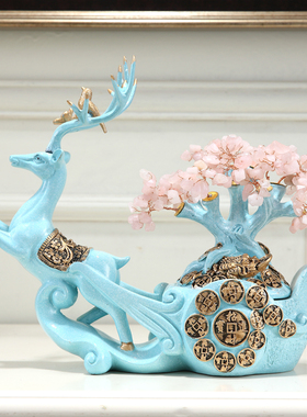 开业礼品摆件创意鹿招财水晶发财摇钱树客厅装饰乔迁新居店铺送礼