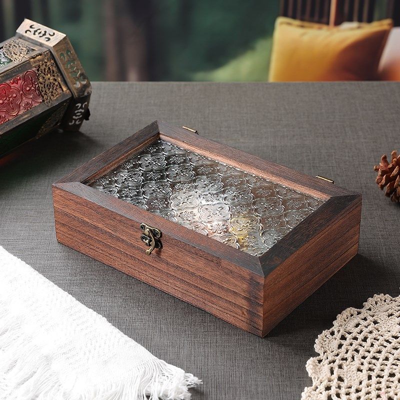 复古海棠花玻璃带盖收纳盒桌面整理盒品首饰盒高档精致储物盒,淘宝优惠券,粉丝福利购,淘宝优惠卷