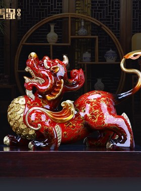 貔貅公母一对黄铜皮丘客厅玄关收银台装饰开业招财办公室礼品