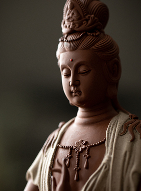 久造水月自在观音摆件陶瓷新中式禅意客厅玄关装饰家用佛像工艺品