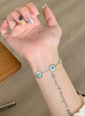 复古民族风绿松石小雏菊项链手链女vintage轻奢小众设计戒指配饰