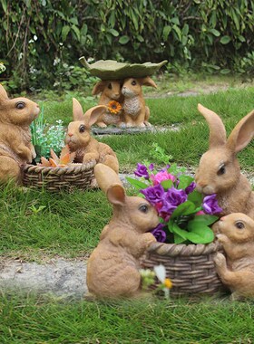 户装花园外饰阳院仿真动物兔子花缸摆件别墅院子庭台创意盆栽花盆