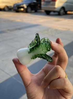 淄博博山琉璃小摆件白菜玻璃车载装饰品桌面家居盆栽