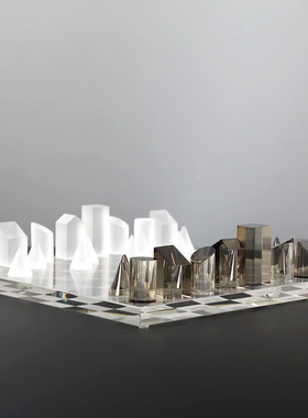 现大理石磨砂棋盘摆件家居售楼部样板间装饰轻奢国际象棋