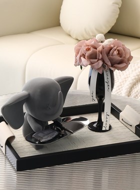 客厅托盘创意高档黑色皮革香薰收纳盘茶几高级置物装饰品摆件