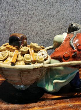 陶瓷工艺品 石湾公仔 陶瓷摆件 财源滚滚