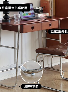 【小万家具】北欧实木复古风玄关桌不锈钢书桌工作台化妆桌小户型