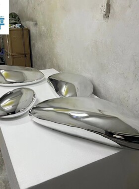 轻奢简约玻璃钢镜面鹅卵石水滴雕塑艺术品装置酒店大堂样板房摆件