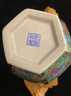 清乾隆珐琅彩花鸟六方花瓶仿古瓷器居家中式陶瓷摆件古董古玩收藏