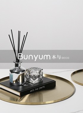 简约轻奢金属收纳圆o托盘样板房间售楼处酒店客厅茶几桌面摆件