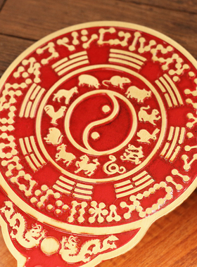 纯黄铜八卦镜结婚压箱底手拿平面镜龙凤呈祥陪嫁带手柄生肖铜镜子