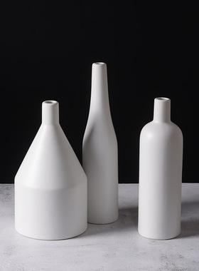 简约北欧白色电镀金色陶瓷花瓶家居客厅摆件花器工艺