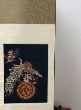 工艺品/礼品/南京特产 南京云锦 吉祥云锦 挂轴 孔雀铜镜挂件