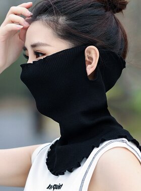 木耳针织真丝面罩春秋挂耳脸罩面部保暖骑车护颈脖子桑蚕丝女围脖