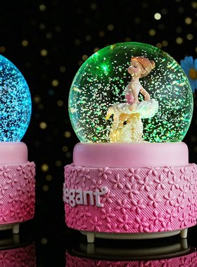 梦幻芭蕾舞女孩水晶球少女公主房间装饰彩灯八音盒生日新年礼物