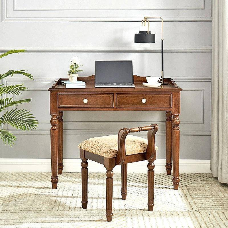 欧式轻奢现代实木电脑桌小型卧室学习桌法式化妆桌梳妆台美式书桌 - 图1