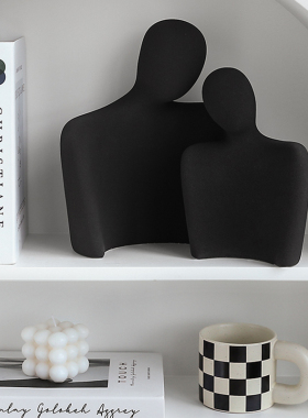 态生活创意抽象人物摆件简约风黑白陶瓷雕塑网红桌面玄关书房装饰