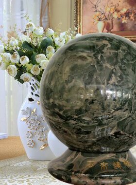 鼎信石业华安玉九龙璧玉石雕刻深绿色工艺品圆形时来运转装饰摆件