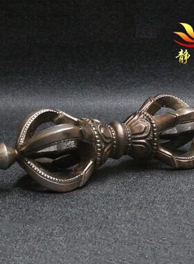 尼泊尔手工铁五股金刚杵做旧复古摆件藏式藏饰精工居家摆件