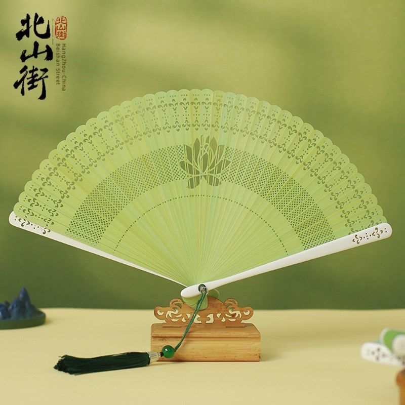 古风扇子纯色果绿色全竹小折扇女式随身夏季折叠复古汉服旗袍舞蹈,淘宝优惠券,粉丝福利购,淘宝优惠卷