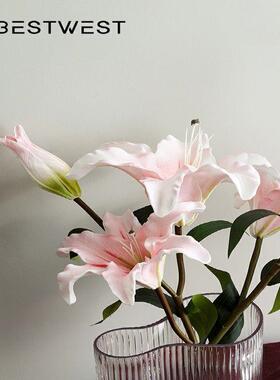 大百合仿真花高档假花蝴蝶兰客厅摆件婚庆礼堂装饰手捧花PU胶花