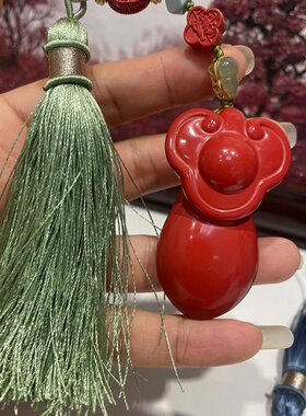 赤丹原创朱砂红砂如意手把件摆台圆润饱满手感好蓝色青绿色流苏款