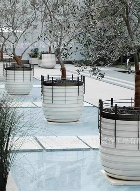 玻璃钢花盆户外庭院花钵别墅酒店大堂花器大花缸圆形落地花盆组合