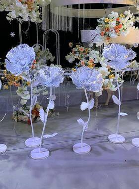 婚庆道具锡纸花银色手纸花橱窗装饰立体纸艺花场景布置婚礼路引