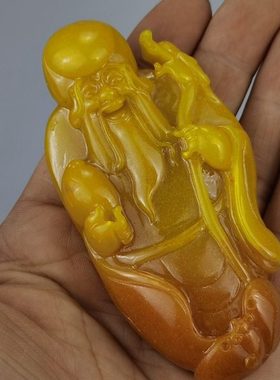 玉石原石寿山石雕田黄石黄龙玉寿星长寿手把件挂绳随机送